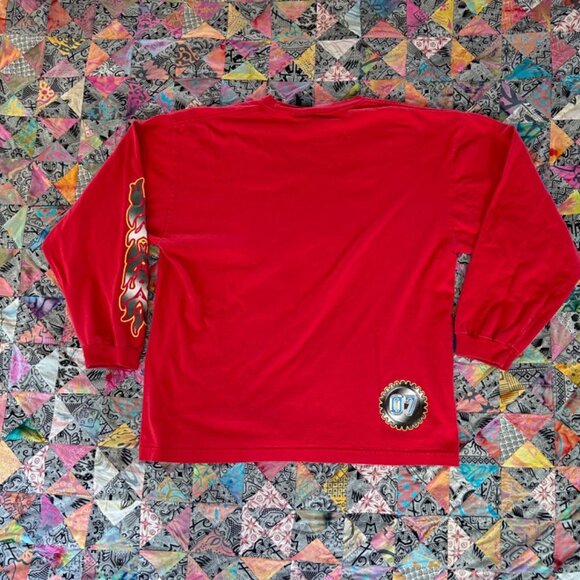 Y2K Streetwear Mens size Large Distressed Dragon Fire Flames Long Sleeve T-shirt - Picture 7 of 8